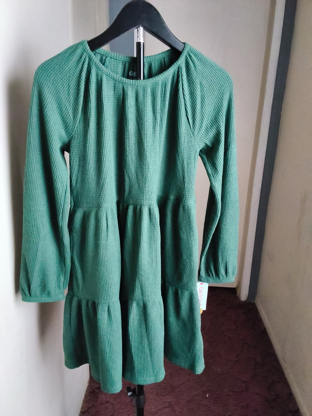 Cat & Javk Green Long-Sleeve Tiered Girls Casual Dress